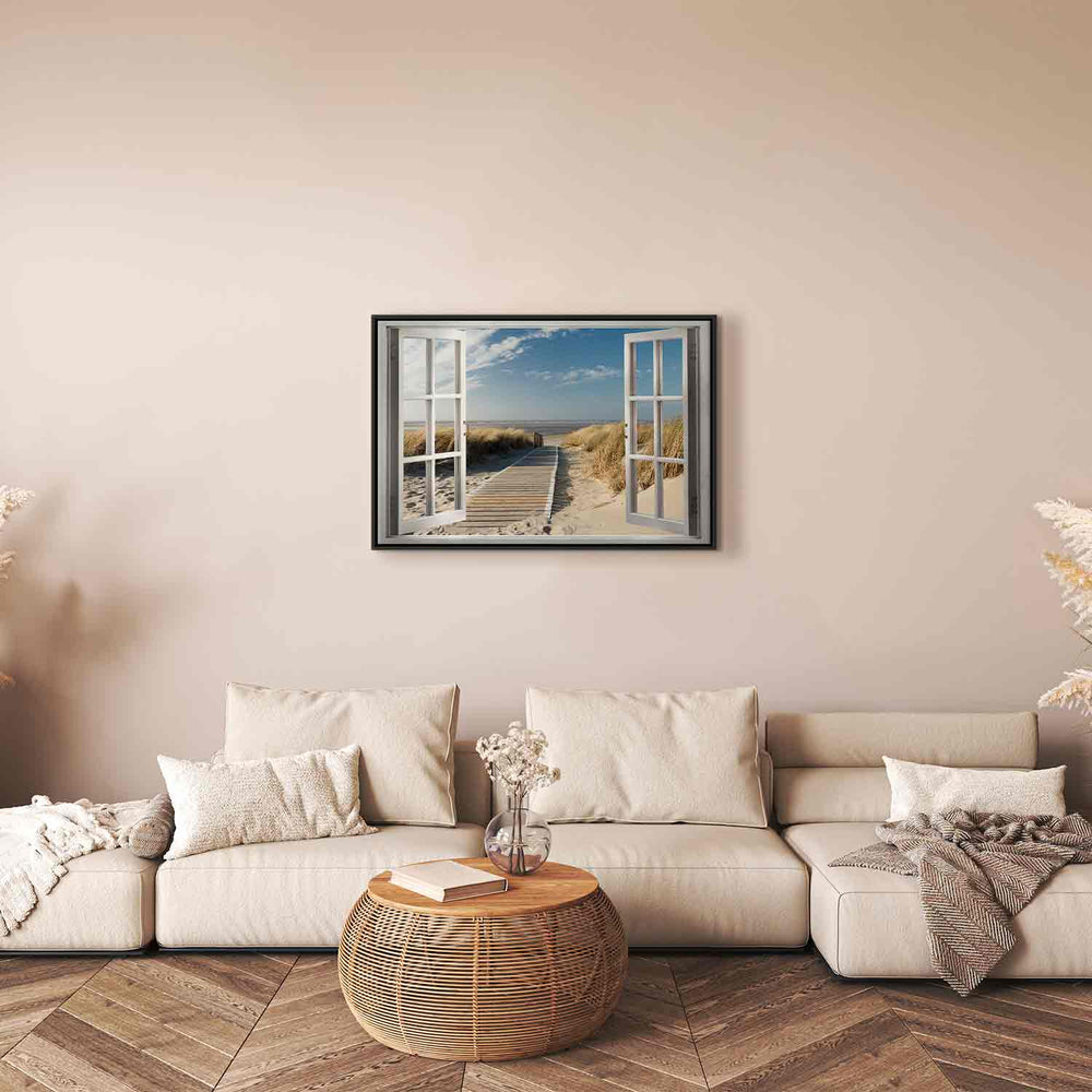 Glezna melnā koka rāmī - Logs: Skats uz pludmali, 90x60 cm G ART