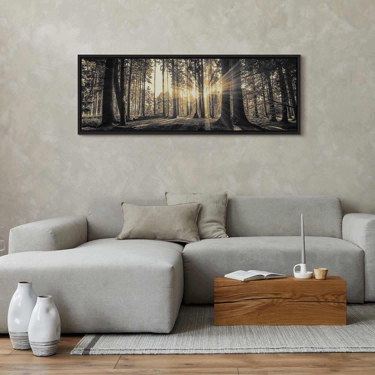 Glezna melnā koka rāmī - Meža saule, 90x30 cm G ART