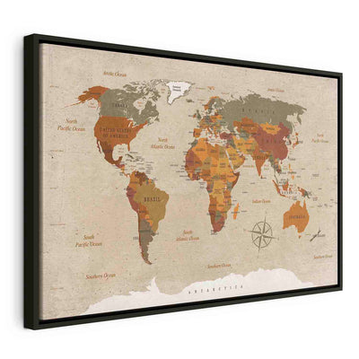 Glezna melnā koka rāmī - Pasaules karte: Bēšs šiks G ART