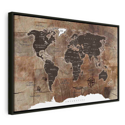 Картина в черной деревянной раме - Карта мира: Деревянная мозаика G ART