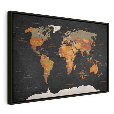 Maalaus mustassa puukehyksessä - Maailmankartta: Maan salaisuudet G ART