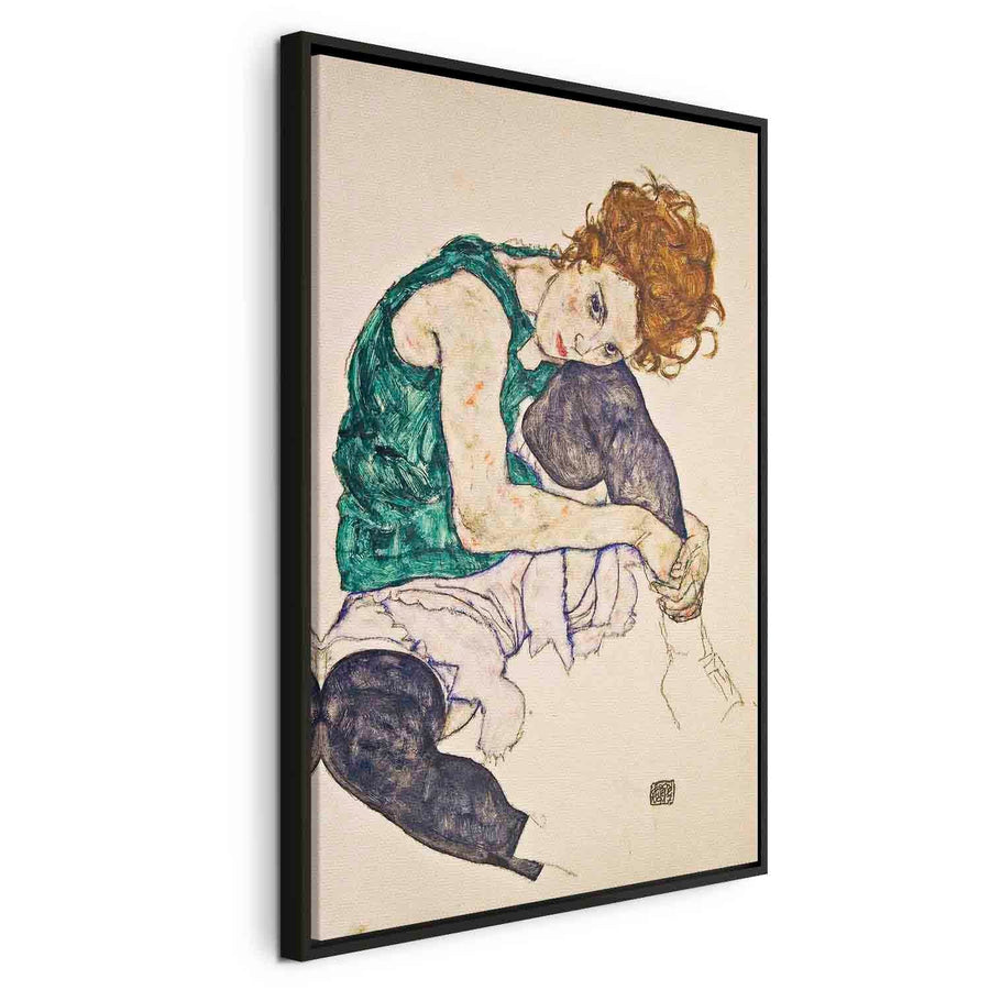 Glezna melnā koka rāmī - Sēdoša sieviete G ART
