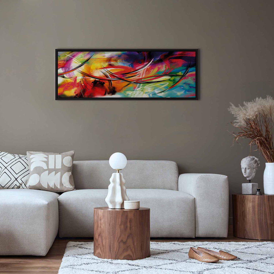 Glezna melnā koka rāmī - Varavīksnes deja - abstrakcija G ART