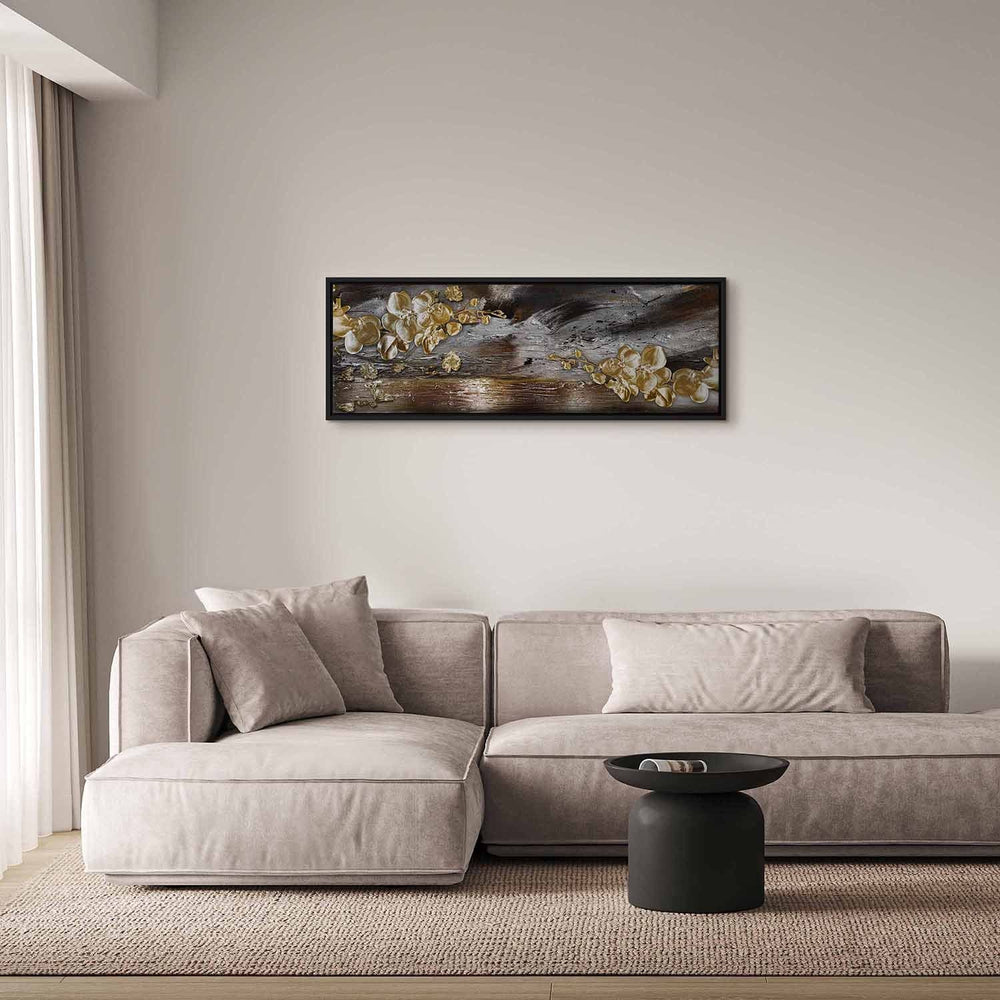 Glezna melnā koka rāmī - Zelta dārzs, 90x30 cm G ART
