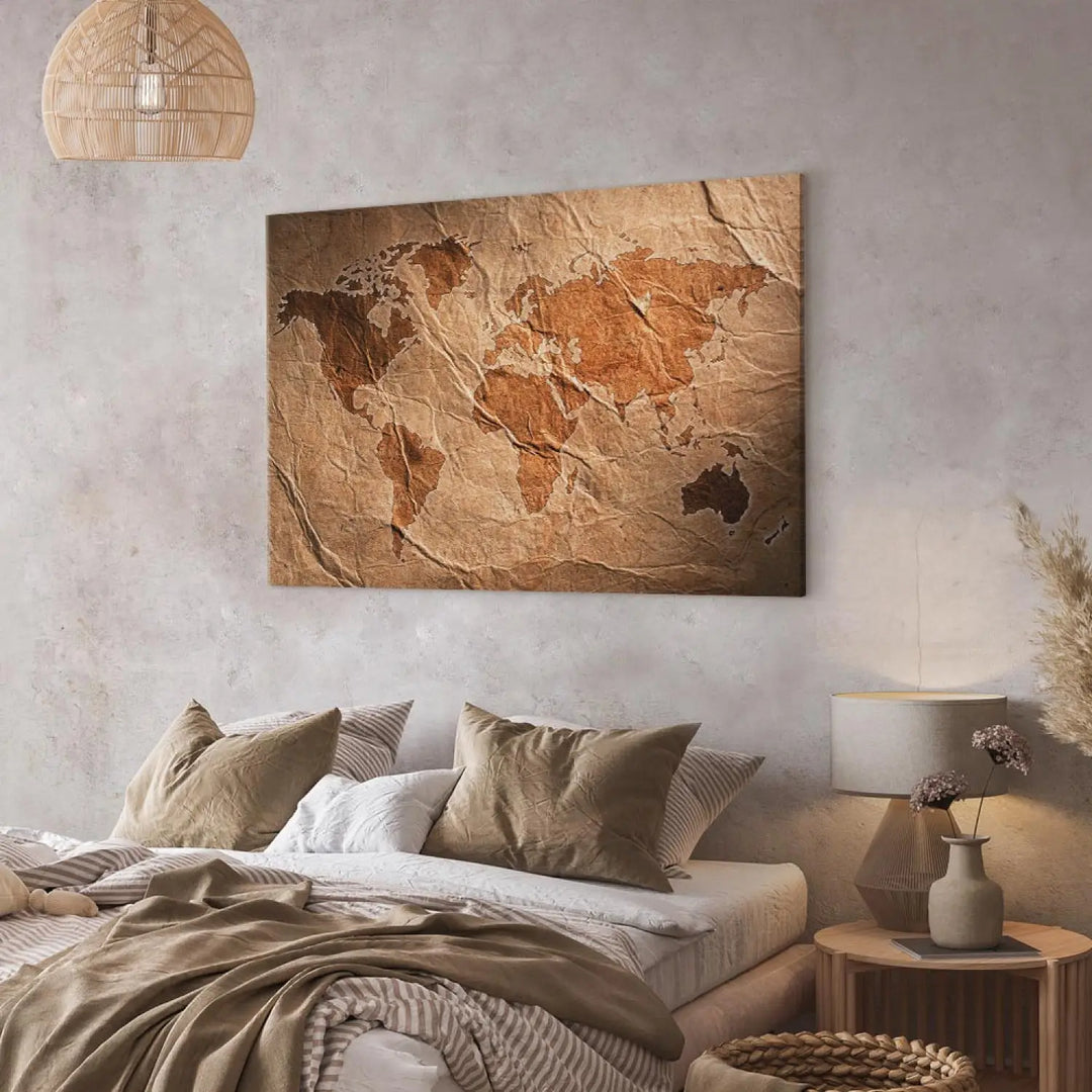 Glezna – pasaules karte uz brūna papīra, vintāžas stils ART XL