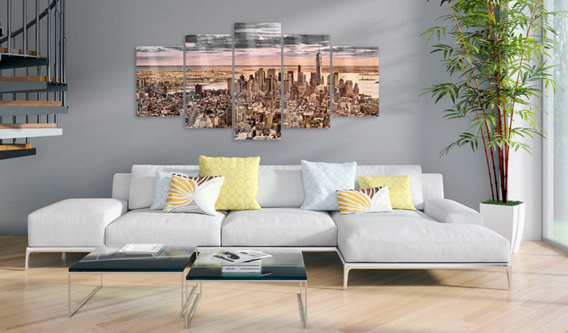 Glezna uz akrila stikla ar skatu uz Ņujorku - Rīta debesis, 92512 Artgeist