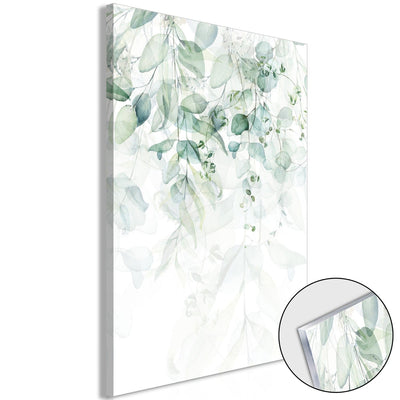 Painting on acrylic glass with green leaves - Delicate touch of nature, 151038 Artgeist