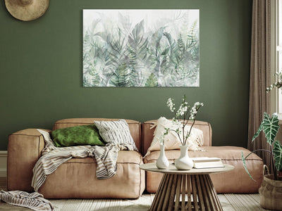 Glezna uz akrila stikla - Savvaļas pļava - zaļas lapas uz balta fona, 151490 Artgeist