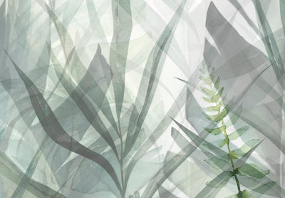 Maalaus akryylilasille - Wild Meadow - vihreät lehdet valkoisella pohjalla, 151490 Artgeist