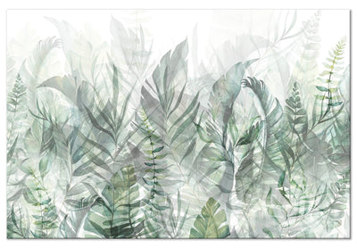 Glezna uz akrila stikla - Savvaļas pļava - zaļas lapas uz balta fona, 151490 Artgeist