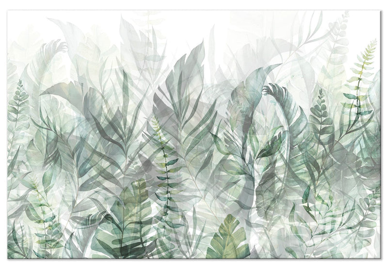 Painting on acrylic glass - Wild Meadow - green leaves on white background, 151490 Artgeist