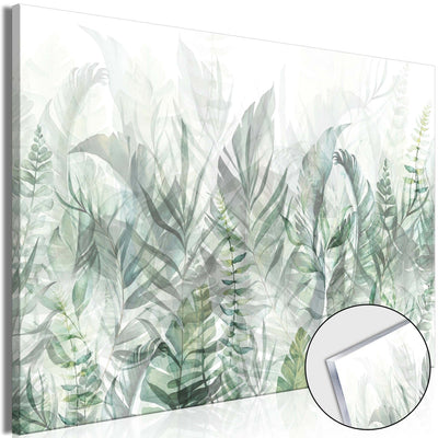 Maalaus akryylilasille - Wild Meadow - vihreät lehdet valkoisella pohjalla, 151490 Artgeist