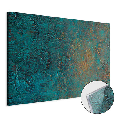 Painting on acrylic glass - Turquoise abstract texture with gold accent, 151509 Artgeist