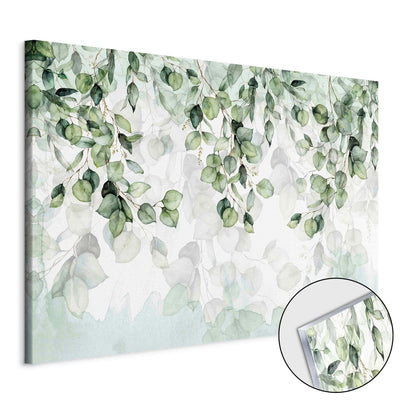 Painting on acrylic glass - Green leaves on white background - watercolour, 151511 Artgeist