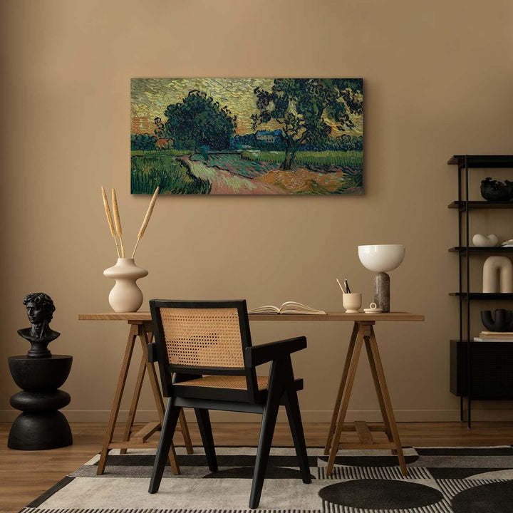 Gleznas reprodukcija /Vinsents van Gogs/ - Ainava ar Auvers pili saulrieta laikā G ART