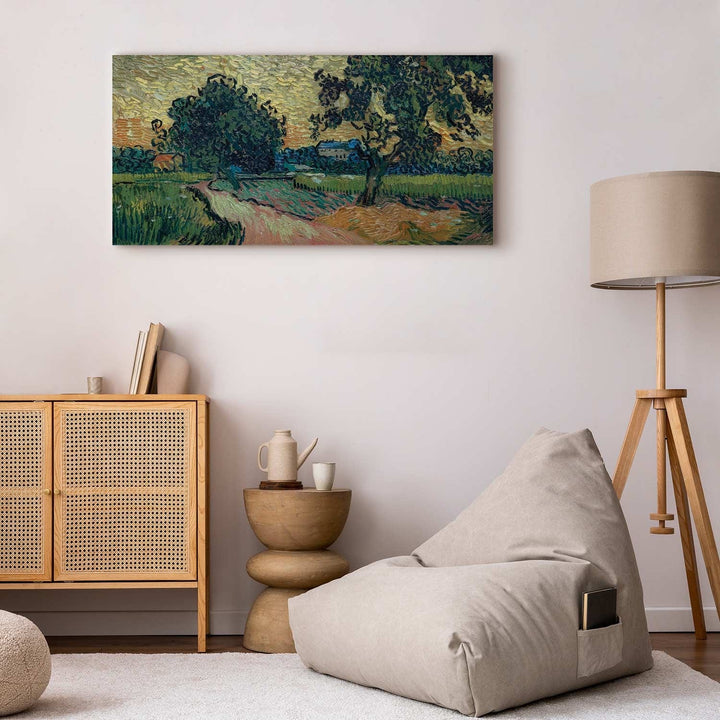 Gleznas reprodukcija /Vinsents van Gogs/ - Ainava ar Auvers pili saulrieta laikā G ART