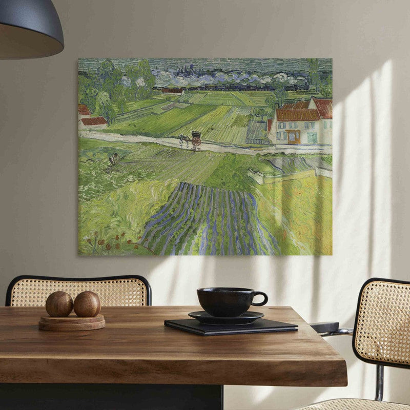Gleznas reprodukcija (Vinsents van Gogs) - Ainava ar ratiņiem un vilcienu fonā G ART
