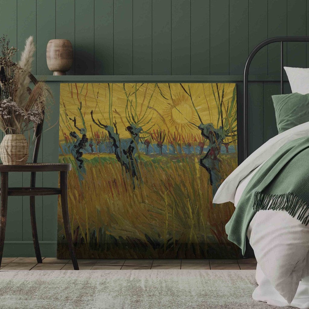 Gleznas reprodukcija /Vinsents van Gogs/ - Apstādījumi ar vītoliem un rietošā saule G ART
