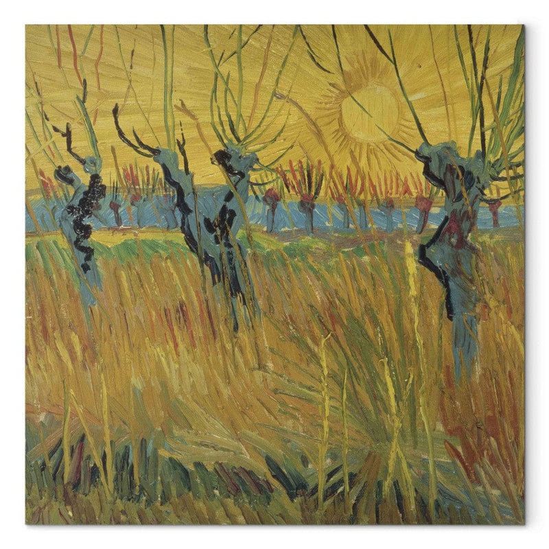 Gleznas reprodukcija (Vinsents van Gogs) - Apstādījumi ar vītoliem un rietošā saule G ART