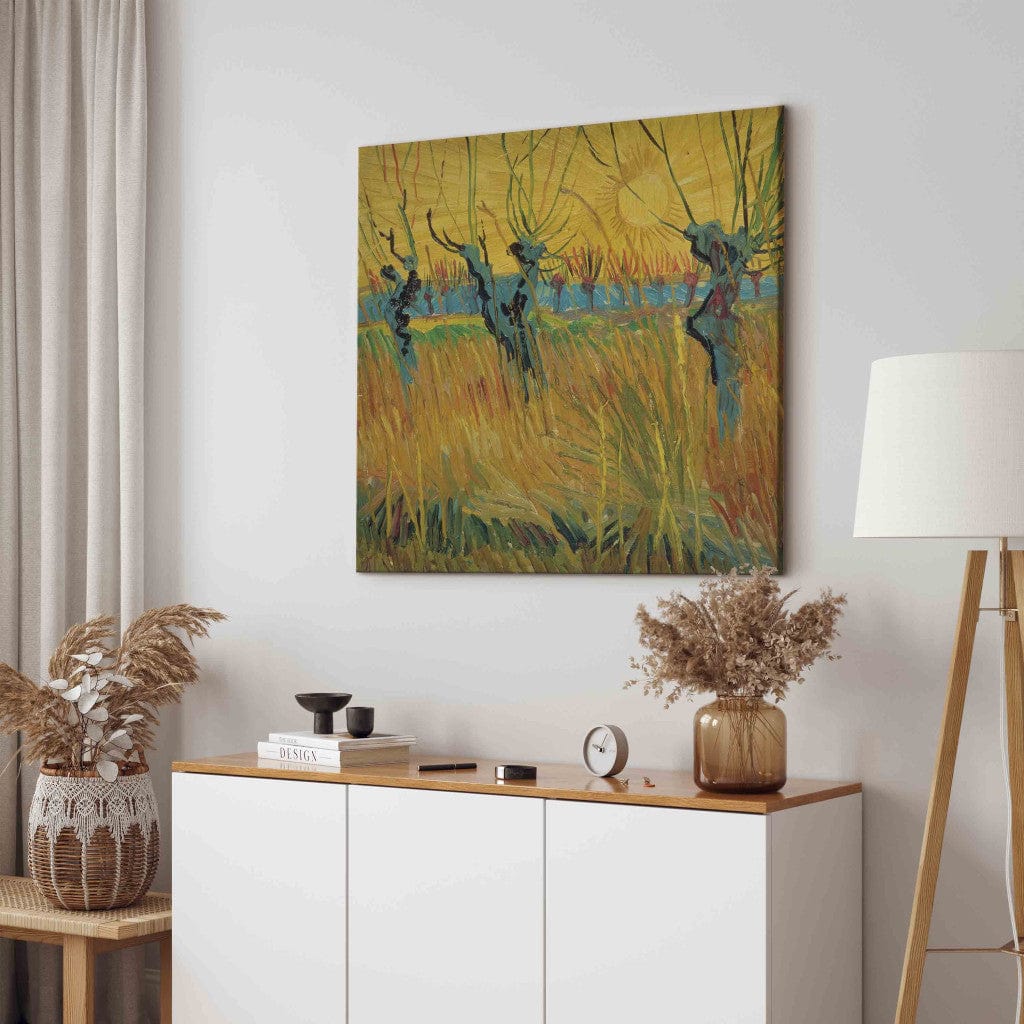 Gleznas reprodukcija /Vinsents van Gogs/ - Apstādījumi ar vītoliem un rietošā saule G ART