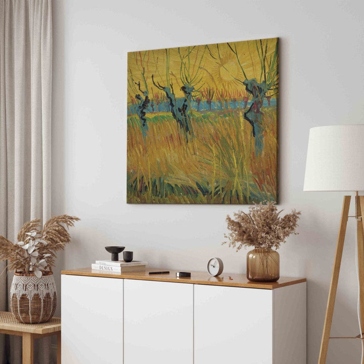 Gleznas reprodukcija /Vinsents van Gogs/ - Apstādījumi ar vītoliem un rietošā saule G ART