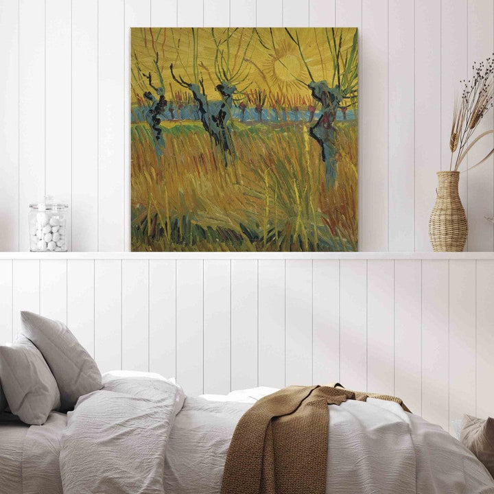 Gleznas reprodukcija /Vinsents van Gogs/ - Apstādījumi ar vītoliem un rietošā saule G ART