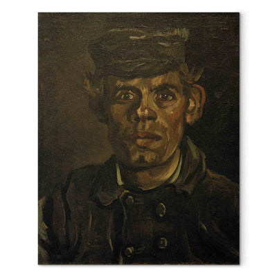 Tapybos reprodukcija (Vincentas Van Gogas) - jauno ūkininko portretas skrybėlėje su gegutės G menu