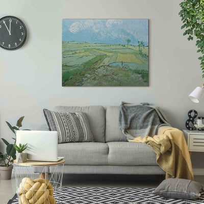 Tapybos atkūrimas (Vincentas Van Gogas) - kviečių laukai pertekliuose su lietaus debesimis G menas