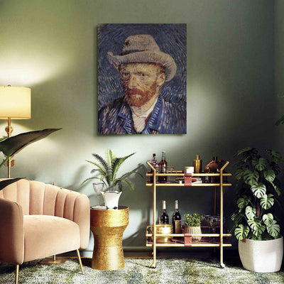 Tapybos reprodukcija (Vincentas Van Gogas) - „Self -Portrait“ su pilka veltinio skrybėle G menas