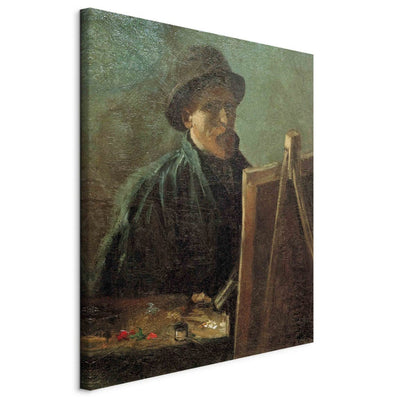 Tapybos atkūrimas (Vincentas Van Gogas) - savaime suprantamas dalykas su tamsiais veltiniais skrybėle prie molberto G meno