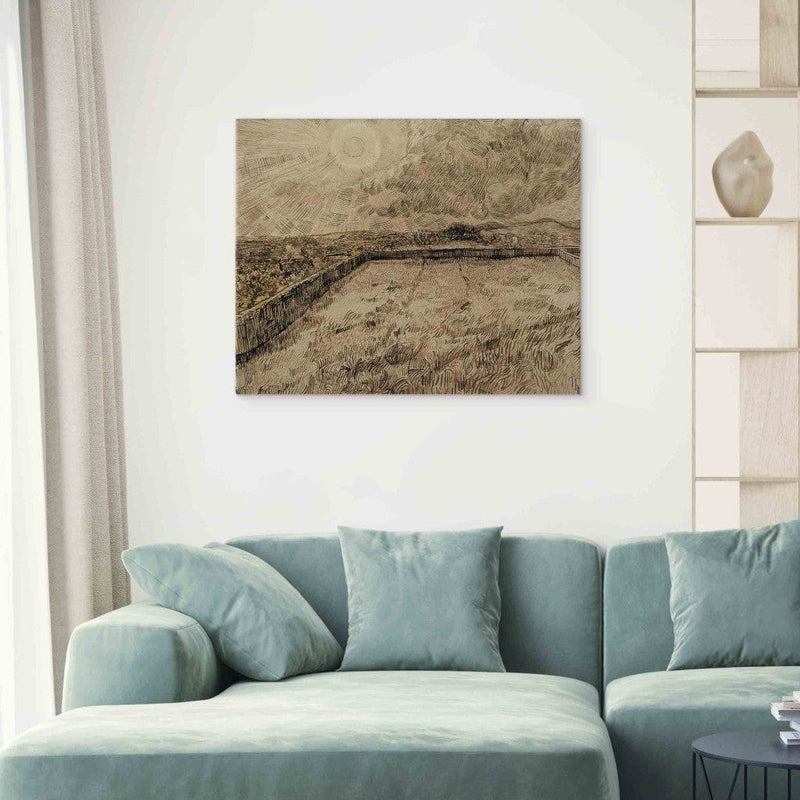 Воспроизведение живописи (Винсент Ван Гог) - Солнце над пшеничным полем G Искусство