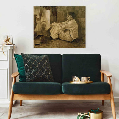 Gleznas reprodukcija (Vinsents van Gogs) - Sieviete ar cigāru sēž pie krāsns G ART
