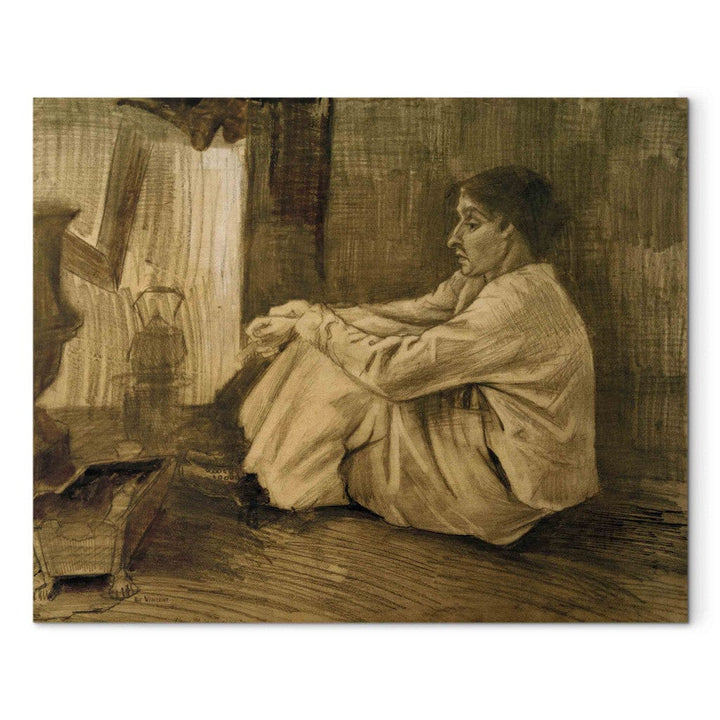 Gleznas reprodukcija /Vinsents van Gogs/ - Sieviete ar cigāru sēž pie krāsns G ART