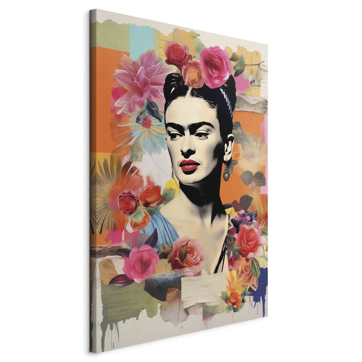 Gleznotājas portrets - Frida Kalo uz pasteļkrāsas ziedu fona, 152217, liels izmērs G-ART