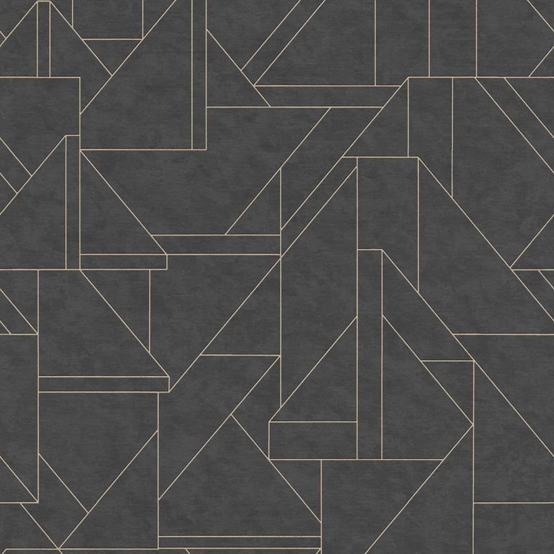 Graphic wallpaper with modern line pattern, black and gold, 1374020 AS Creation