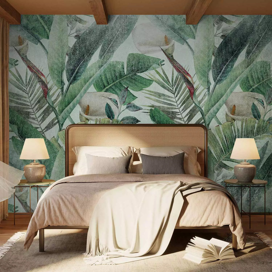 Valokuvatapetti - Koostumus viidakon lehdistä ja kukista, 142310