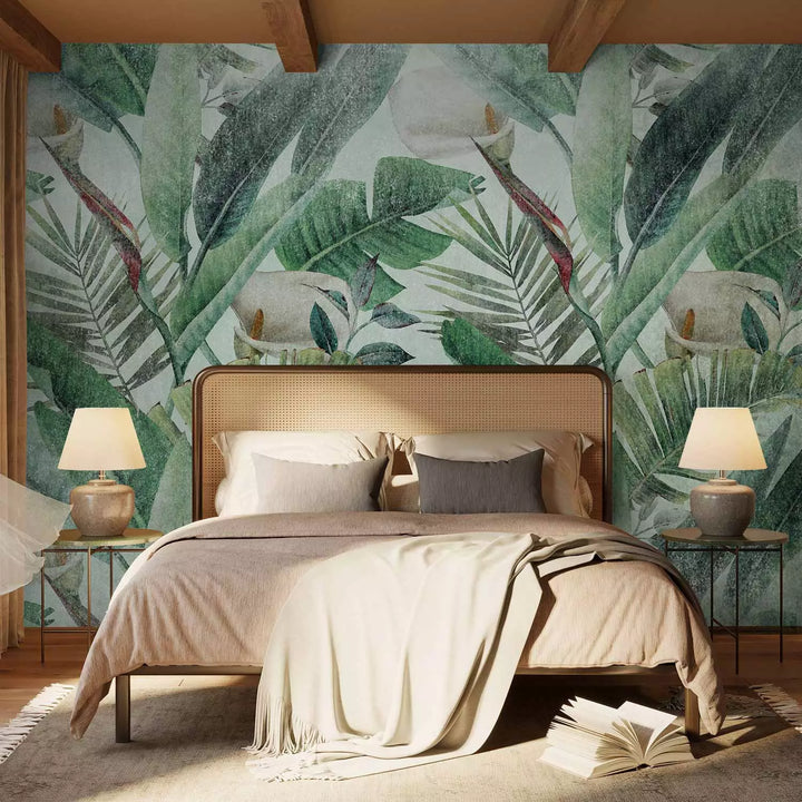 Valokuvatapetti - Koostumus viidakon lehdistä ja kukista, 142310