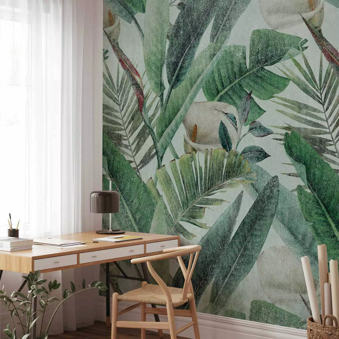 Valokuvatapetti - Koostumus viidakon lehdistä ja kukista, 142310