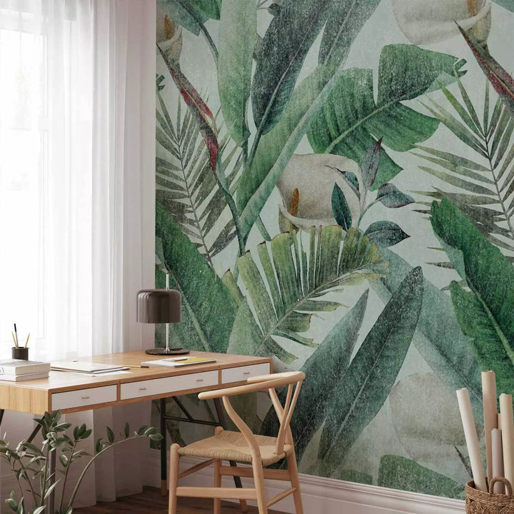 Valokuvatapetti - Koostumus viidakon lehdistä ja kukista, 142310