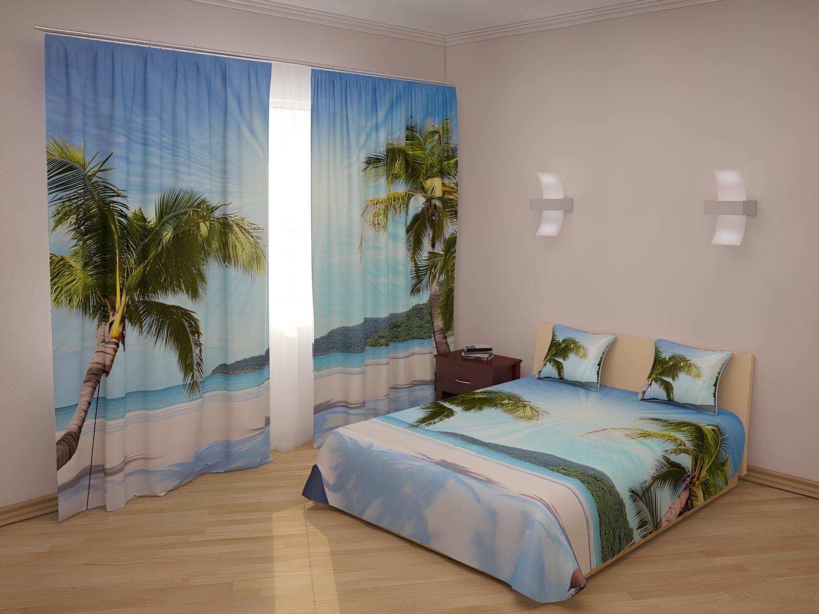 Gultas pārklājs - tropu motīvs - Saule un palmas - uz pasūtījumu Digital Textile