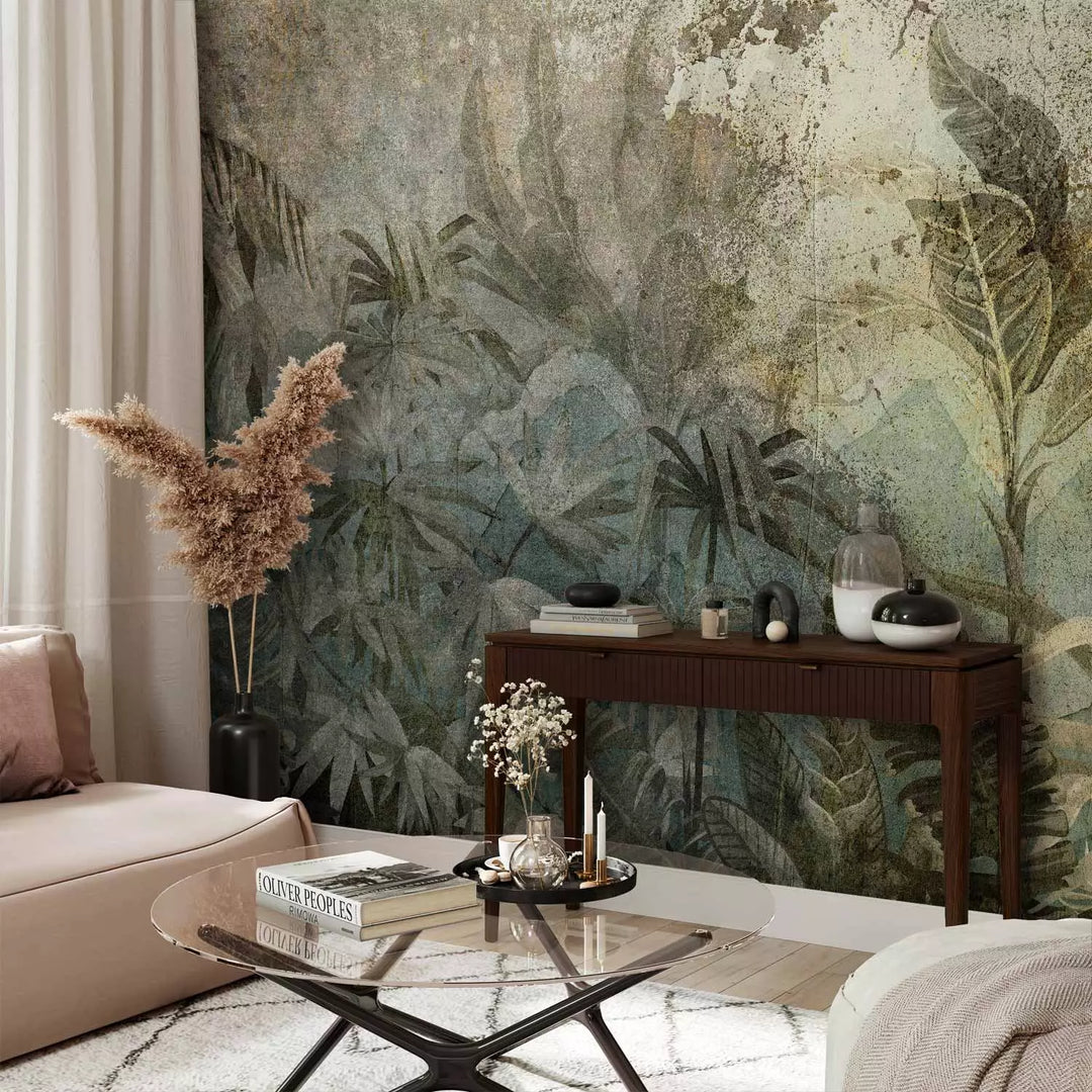 Wall Murals with tropical jungle in dark green tones, 142593