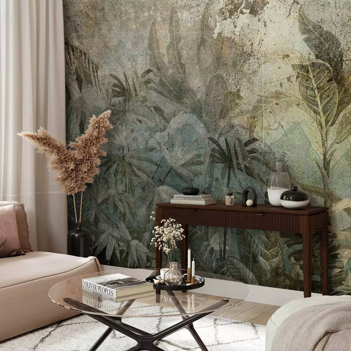 Wall Murals with tropical jungle in dark green tones, 142593