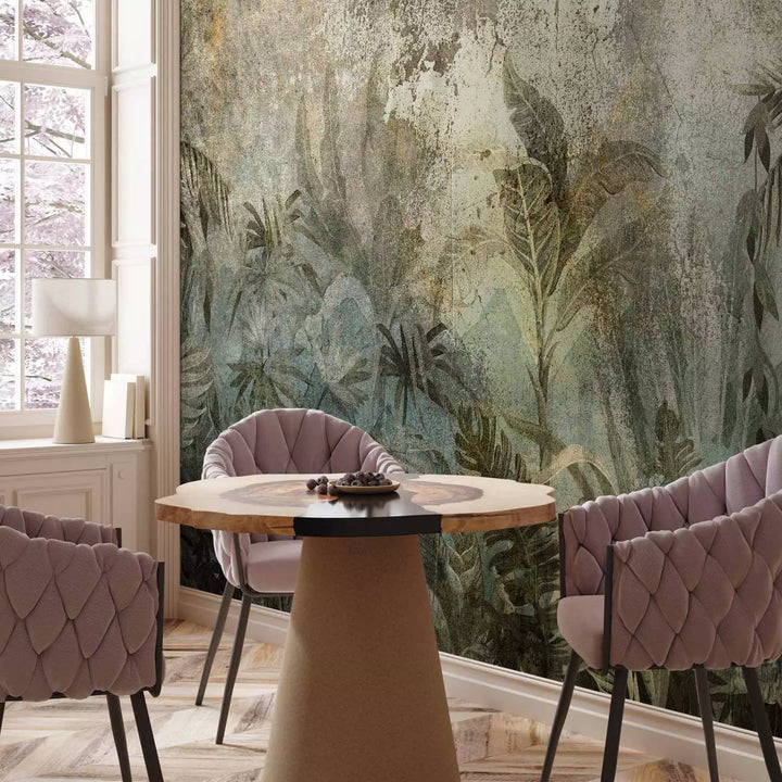 Wall Murals with tropical jungle in dark green tones, 142593