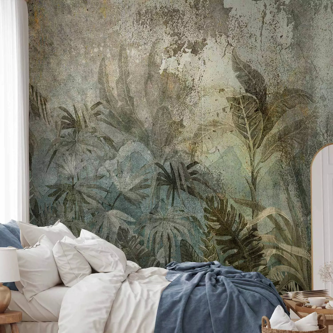 Wall Murals with tropical jungle in dark green tones, 142593