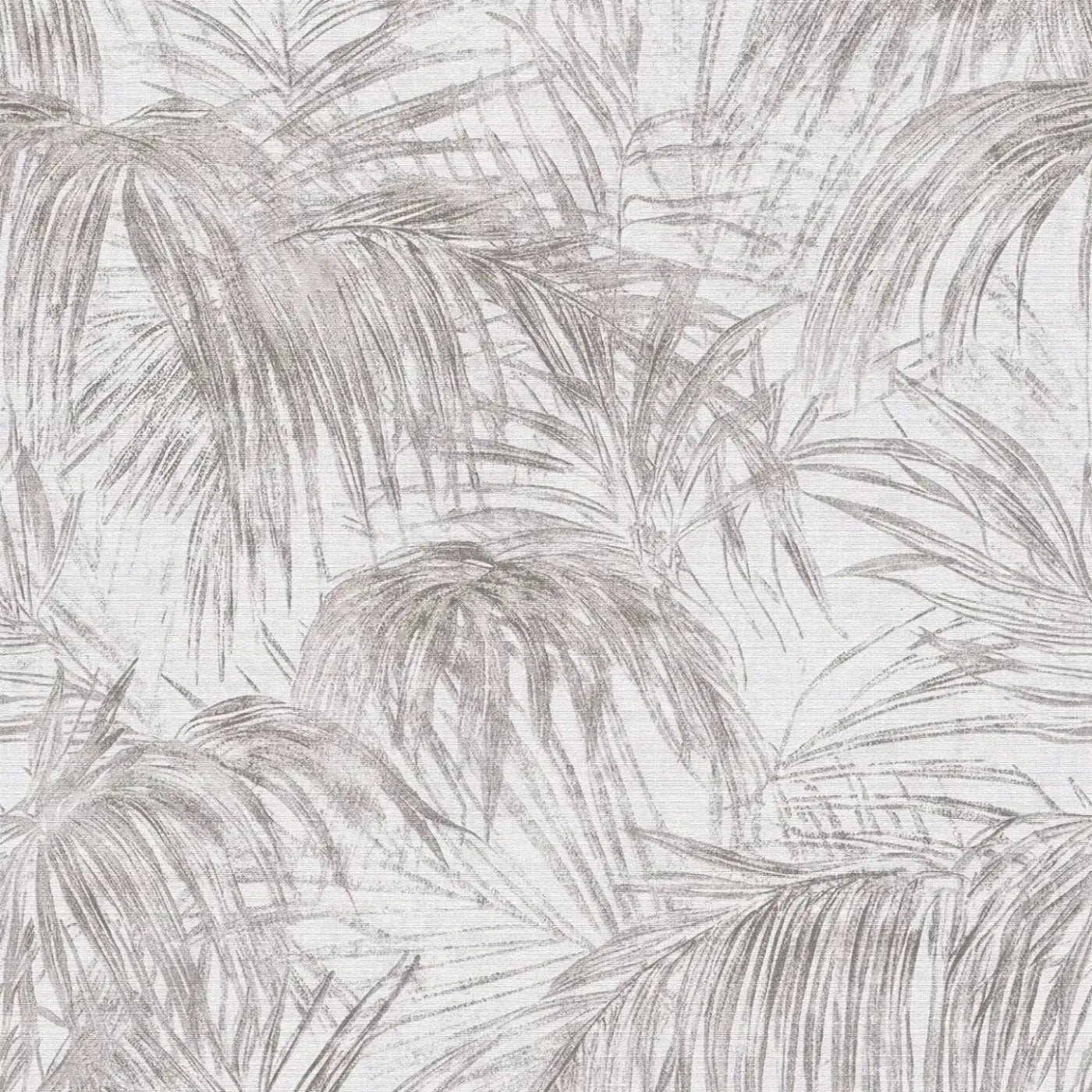 Izteiksmīgas neaustas tapetes ar palmu motīvu pelēkā/baltā, 1414705 AS Creation