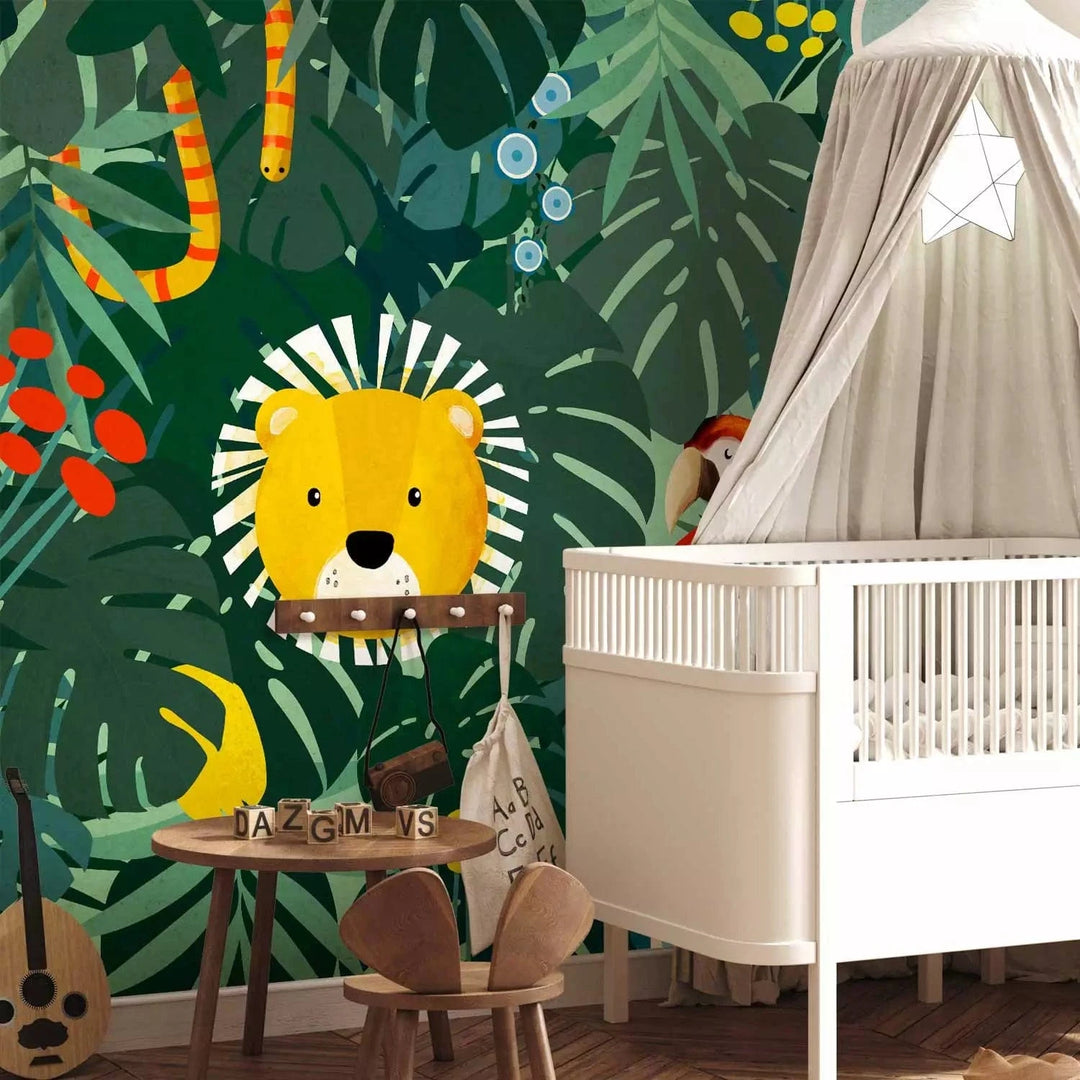 Wall Murals nursery - animals between leaves (green), 143574