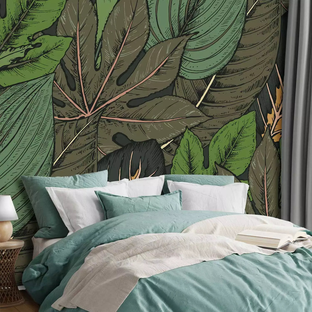 Wall Murals - the composition of tropical leaves in green, 150563
