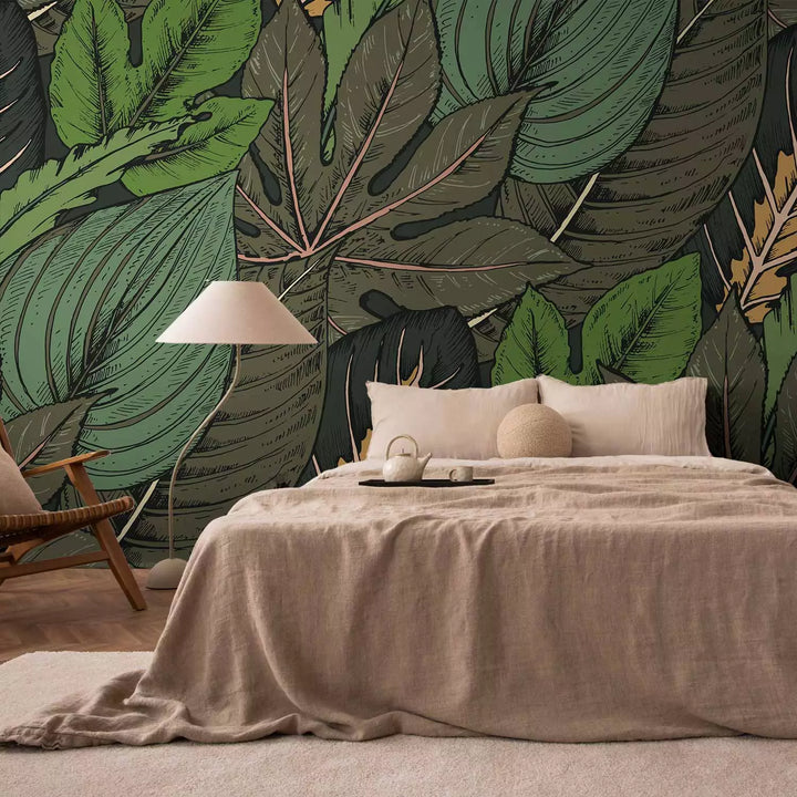 Wall Murals - the composition of tropical leaves in green, 150563