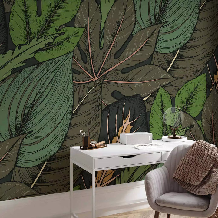 Wall Murals - the composition of tropical leaves in green, 150563