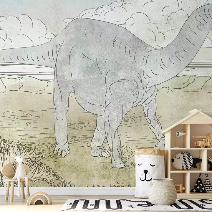 Fototapeet - Käsitsi joonistatud dinosaurus pastelsetes värvides, 149237